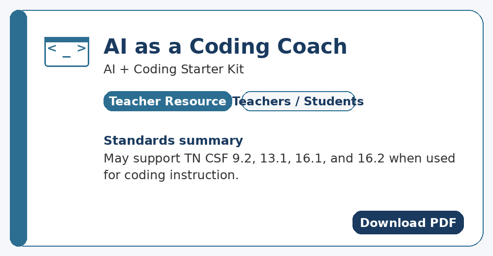 Preview image of the AI as a Coding Coach lesson plan resource card